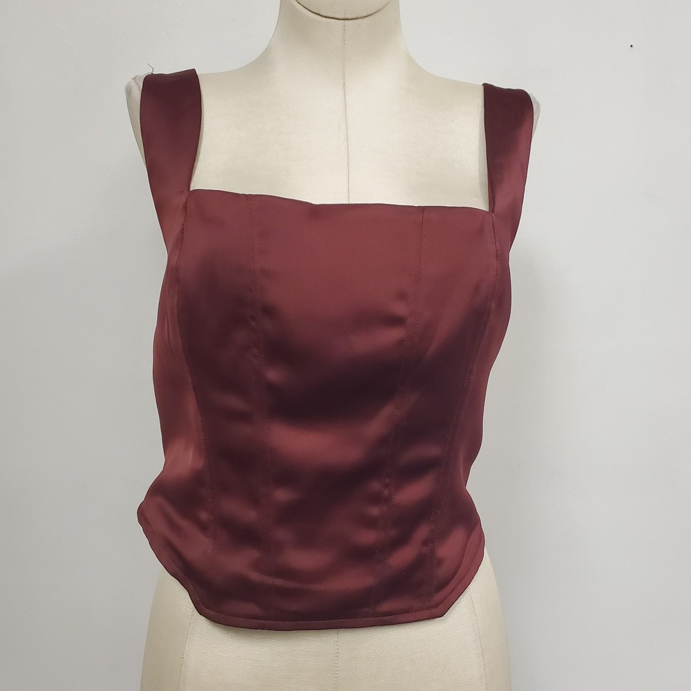 Renaissance Red Renfaire Regency Corset Square Neck Top Size L Smocked Satin